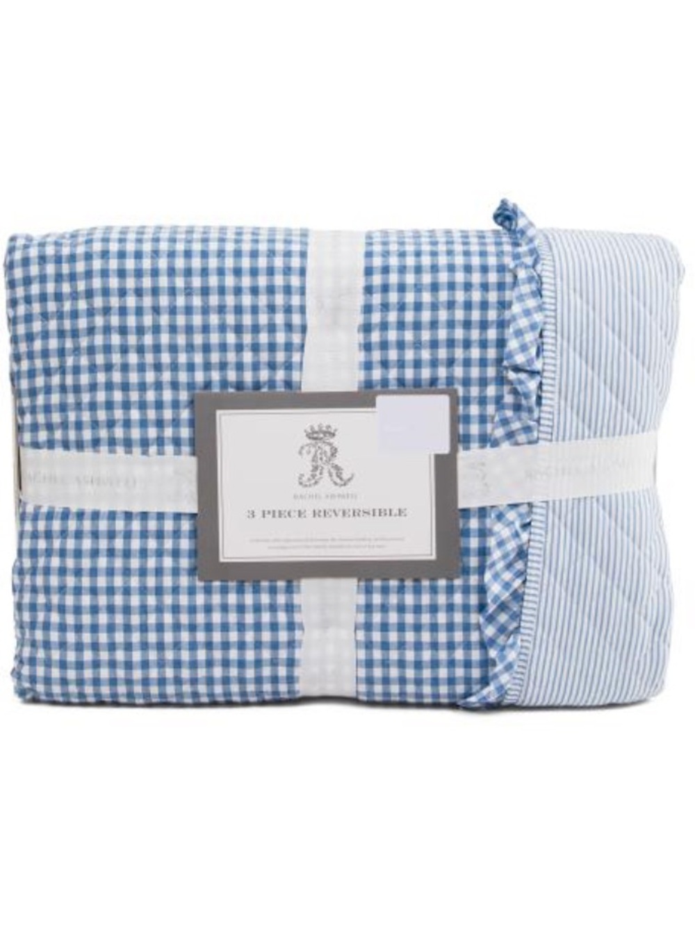 Rachel ASHWELL Reversible Blue Gingham & Stripe Quilt Set
